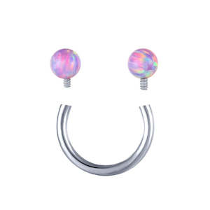Titanium High Polish Purple Opal Jewelled Internally Threaded Circular Barbell - TI-124B