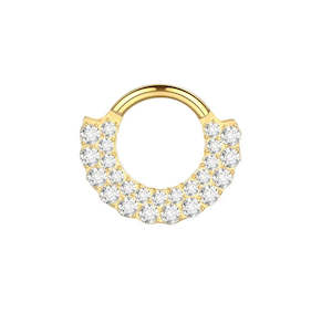 Hinged Rings: Titanium Gold Jewelled Hinged Septum/Daith Ring - TI-135A
