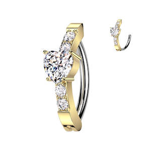Hinged Rings: Gold Jewelled Heart Hinged Belly Button Ring - 538A