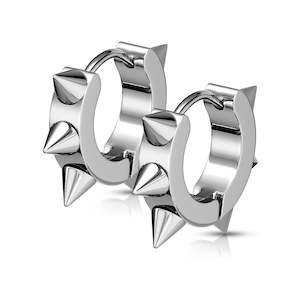 SS316L Hinged Hoop Earrings with Spikes (1 pair) - E522