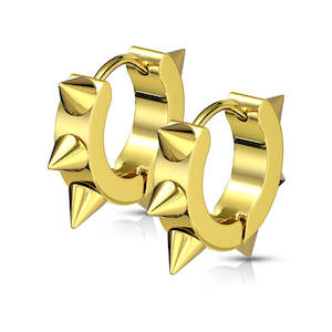 Mens Jewellery: Gold Hinged Hoop Earrings with Spikes (1 pair) - E522A