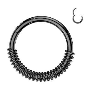 Black Pvd: Black Spring Coil Hinged Ring - E439B