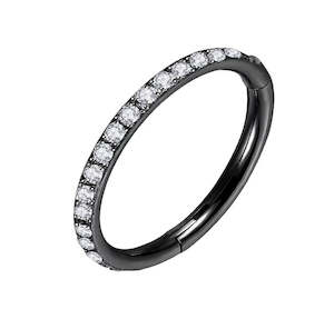 Titanium Black Jewelled Hinged Segment Ring 20 Gauge - TI-210B