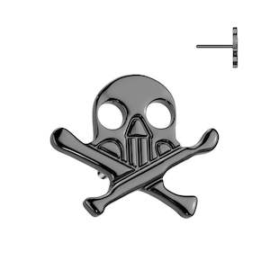Titanium Black Skull With Crossbones Threadless Push In Top (Base Sold Separately) - TT150B