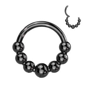 Titanium Black Hinged Segment Hoop Ring with 7 Beaded Balls - TI-187B