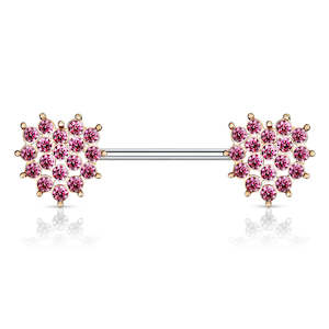Rose Gold Pvd: SS316L Rose Gold Jewelled Nipple Barbell - N131A