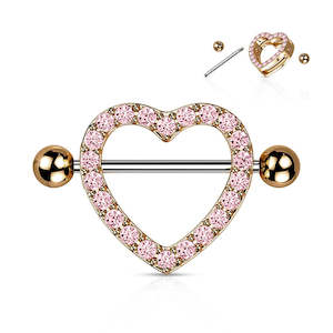 Rose Gold Pvd: Rose Gold Pink Jewelled Heart Nipple Shield - N235A