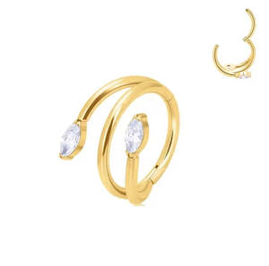 Titanium Gold Jewelled Twister Hinged Septum/Daith Ring - TI-226A