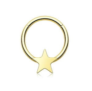 Titanium Gold Star Hinged Septum/Daith Ring 14/18 Gauge - TI-222A