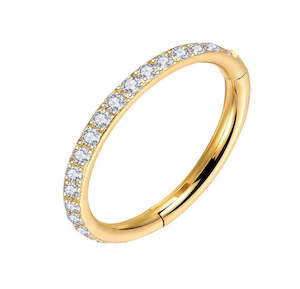 Titanium Gold Jewelled Hinged Segment Ring 20 Gauge - TI-210A