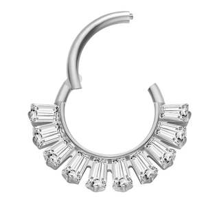 Titanium High Polish Jewelled Hinged Septum/Daith Ring - TI-215