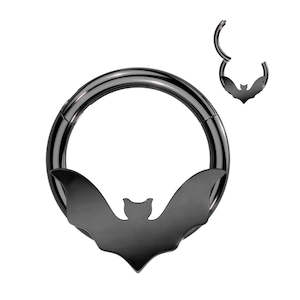 Eyebrow: Black Bat Hinged Ring 16 Gauge - E411B