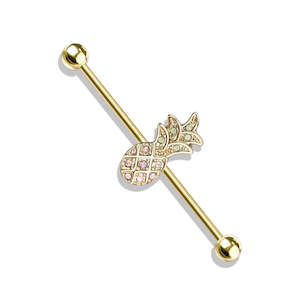 Gold Opal Jewelled Pineapple Fancy Industrial Barbell - I303