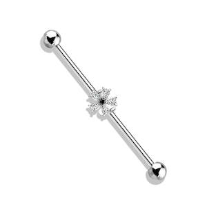 Industrial: SS316L Jewelled Flower Fancy Industrial Barbell - I305