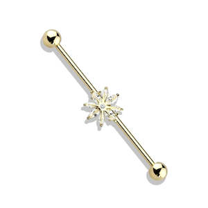 Gold Jewelled Fancy Industrial Barbell - I291