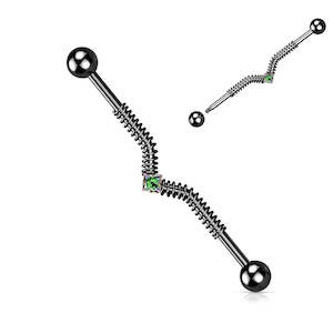 Industrial: Black Vitrail Medium Jewelled Fancy Industrial Barbell with Spring Coil - I300B