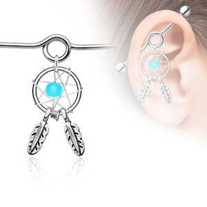 Industrial: SS316L Woven Star Dreamcatcher Fancy Industrial Barbell - I296