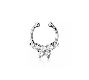 Septum: SS316L Jewelled Fake Septum Nose Clip - S610