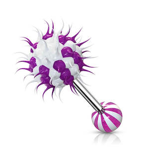 Tongue: SS316L Candy Stripe Soft Silicon Spikey Koosh Barbell - B179