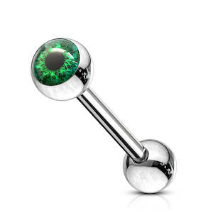 Tongue: SS316L Jewelled Green Eyeball Fancy Tongue Barbell - B197