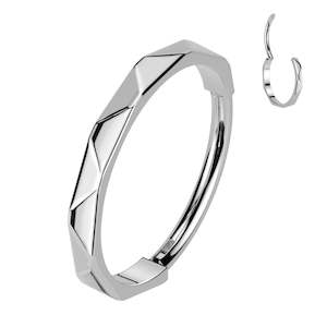 Nose Rings: Titanium High Polish Hinged Segment Nose Hoop Ring With Faceted Side 20 Gauge - TI-202