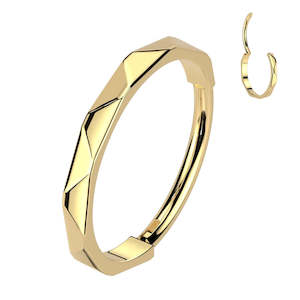 Titanium Gold Hinged Segment Nose Hoop Ring With Faceted Side 20 Gauge - TI-202A
