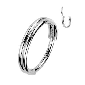 Nose Rings: SS316L Hinged Ring with Double Line 20 Gauge - E418
