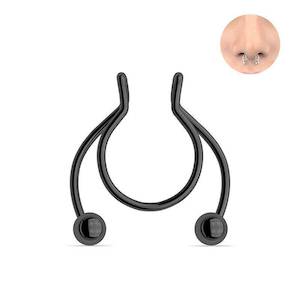 Nose Rings: Black Fake Septum Nose Clip - S694