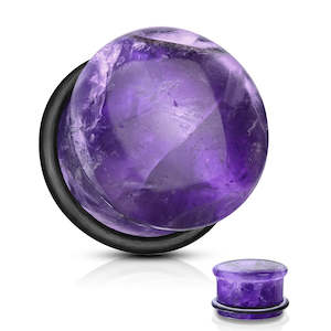 Plugs Tunnels: Amethyst Semi Precious Stone Domed Single Flare Plug with O-Ring (4mm) - E192