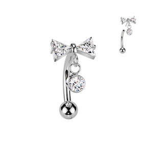 Titanium High Polish Threadless Push In Eyebrow/Rook Barbell with Jewelled Bowti&hellip;