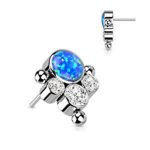 On Sale: Titanium High Polish Blue Opal/Crystal Jewelled Threadless Push In Top (Base Sold Separately) - TT101