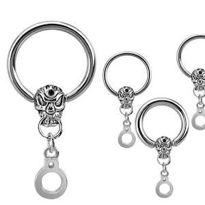 SS316L Clip-in Skull and Handcuff Dangle Circular Barbell - E513