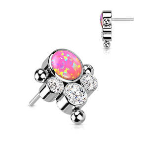 Titanium High Polish Pink Opal/Crystal Jewelled Threadless Push In Top (Base Sol&hellip;