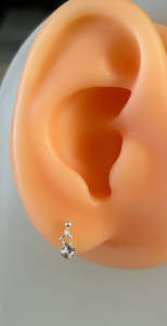 925 Sterling Silver Stud Earrings with Jewelled Dangle (1 pair) - SS726