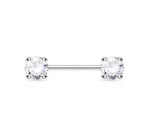 Titanium High Polish Double Jewelled Claw Set Internally Threaded Nipple Barbell&hellip;