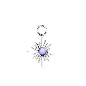 Charms Chains: Titanium High Polish Amethyst Centre Starburst Dangle Charm for Hinged Ring - CHARM44