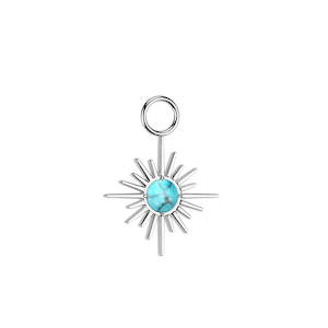 Charms Chains: Titanium High Polish Turquoise Centre Starburst Dangle Charm for Hinged Ring - CHARM44