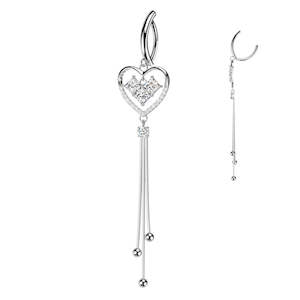SS316L Hinged Belly Button Ring with Square CZ Heart Center and CZ Pave Heart wi&hellip;