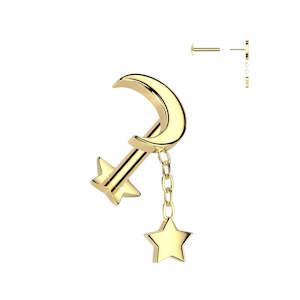 Titanium Gold Crescent Moon Top and Star Dangle Threadless Push In Labret with S&hellip;