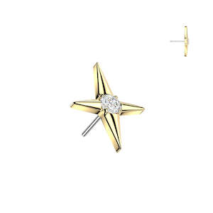 Titanium Gold Jewelled North Star Threadless Push In Top (Base Sold Separately) - TT248A