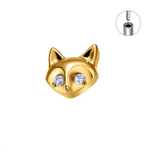 Titanium Gold Jewelled Fox Threadless Push In Top (Base Sold Separately) - TT244A