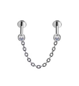 Titanium High Polish Two Chain-Linked Jewelled Internally Threaded Labrets - TI-247