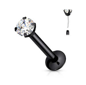 Black Pvd: Titanium Black Jewelled Prong Set Threadless Push In Labret - TT300B