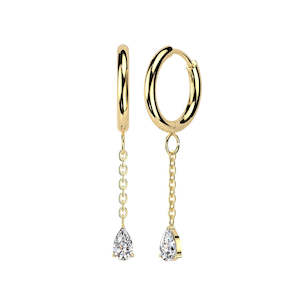 Gold Hoop Earrings with Teardrop CZ Dangle (1 pair) - E533A