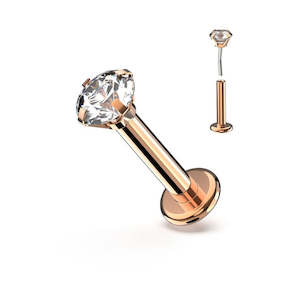 Titanium Rose Gold Jewelled Prong Set Threadless Push In Labret - TT300C
