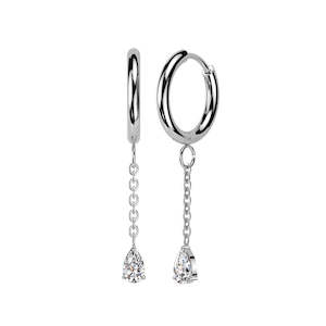 Lobe: SS316L Hoop Earrings with Teardrop CZ Dangle (1 pair) - E533