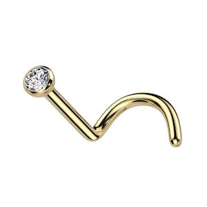 Titanium Gold Jewelled Stone Bezel Set Curved Nosestud - TNS01B