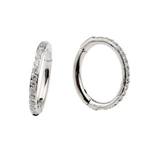 Titanium High Polish Jewelled Oval Navel/Helix Hinged Ring - 481