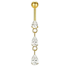 Piercing Jewellery: Titanium Gold Jewelled Triple Tear Drop Fancy Banana Bar - 590A