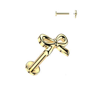 Piercing Jewellery: Gold Internally Threaded Ribbon Labret - E544A